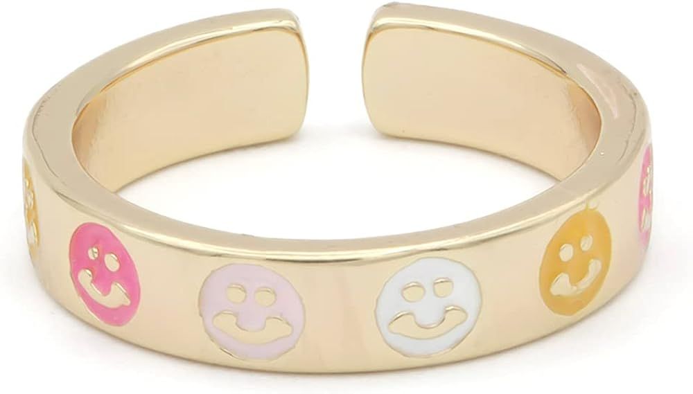 Dainty Gold Happy Face Ring Open Adjustable Rings for 90s 1990 Inspired jewelry trend for Girl Co... | Amazon (US)