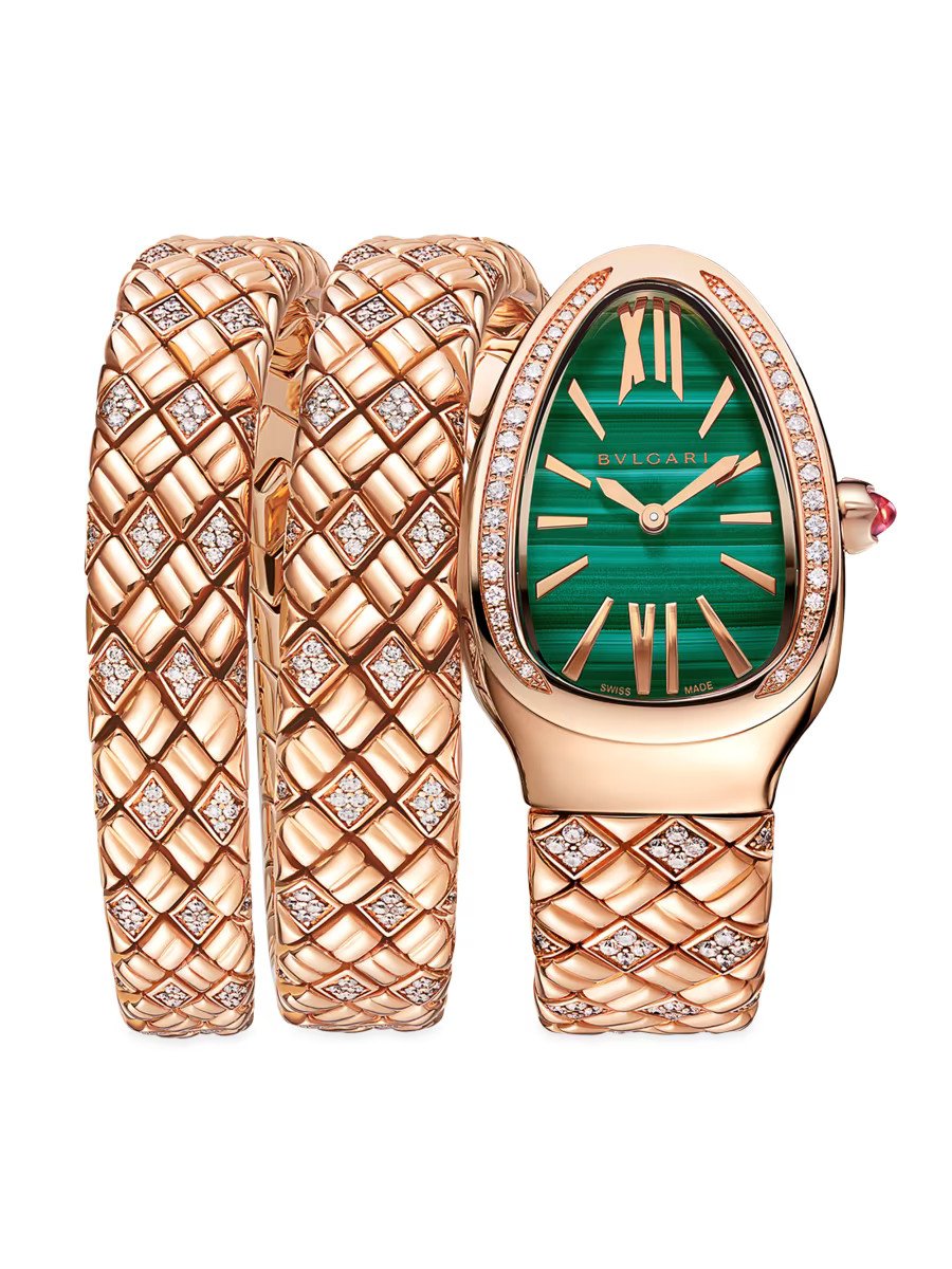 Serpenti Spiga 18K Rose Gold, Malachite, & Diamond Small Double-Spiral Watch | Saks Fifth Avenue