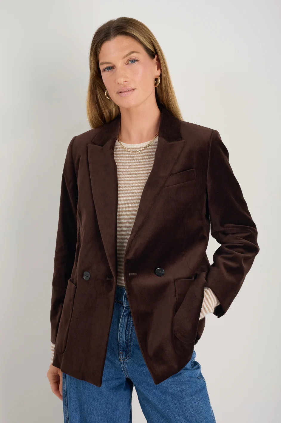 Iris Cotton Velvet Blazer - Cocoa | WYSE London