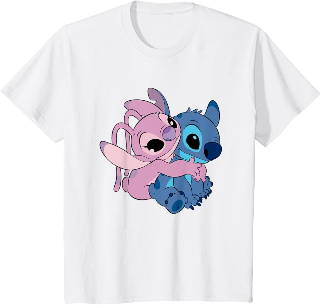 Disney Lilo & Stitch Cute Angel & Stitch Hugging Chest Logo T-Shirt | Amazon (US)