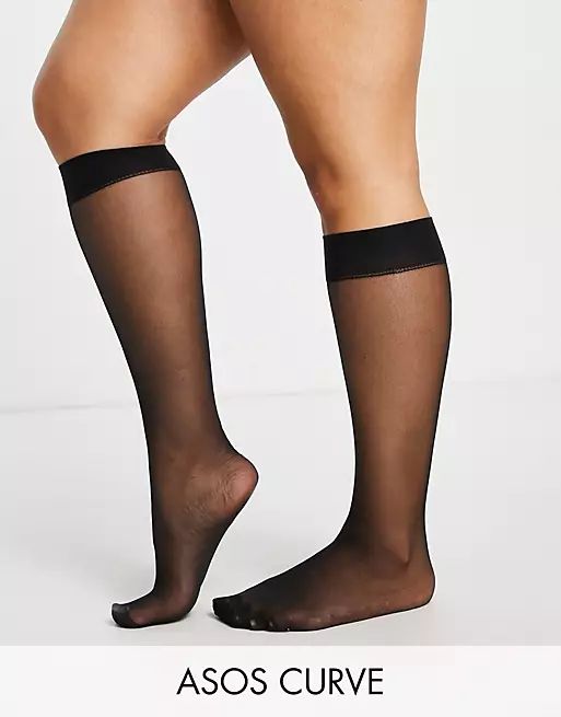 ASOS DESIGN Curve 15 denier recycled blend knee high socks in black | ASOS (Global)