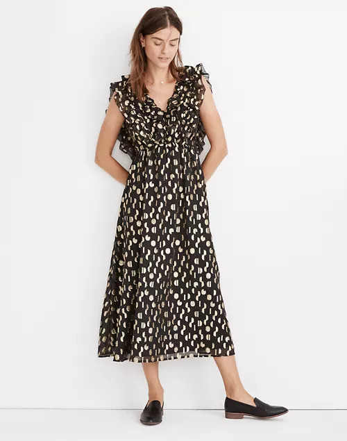 Metallic Clipdot Open-Back Ruffle Maxi Dress | Madewell