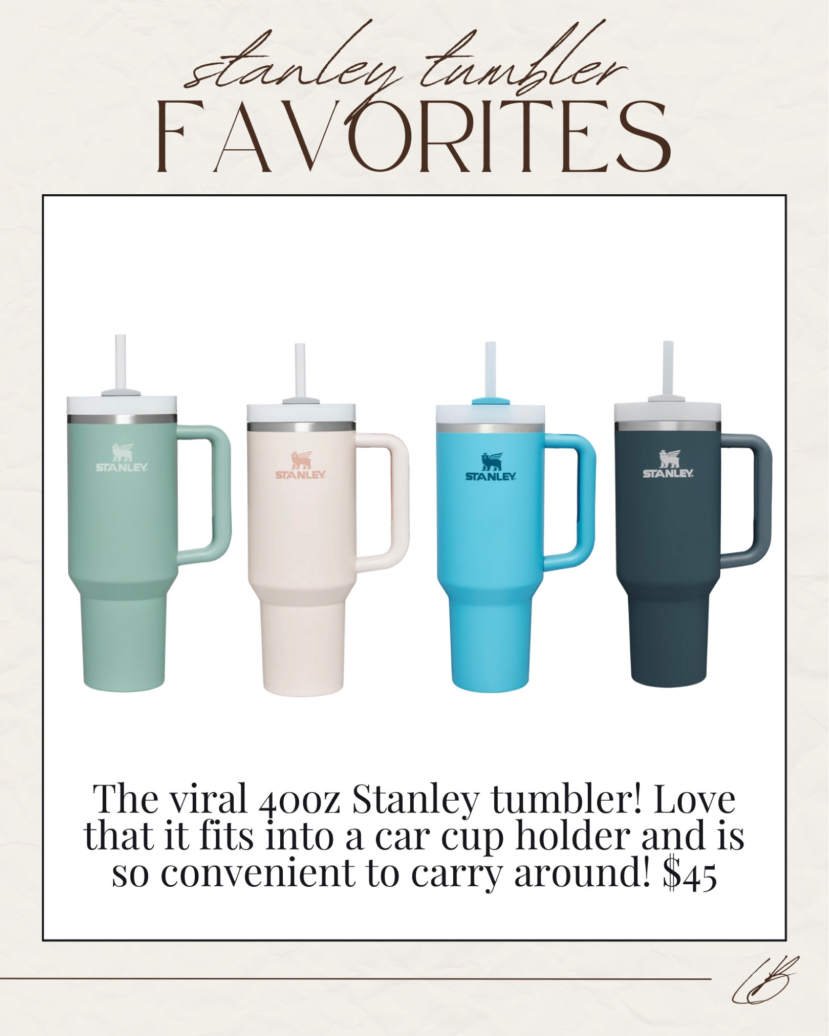 The famous 40oz Stanley tumbler! 

Lee Anne Benjamin 🤍

#LTKsalealert #LTKstyletip #LTKunder50