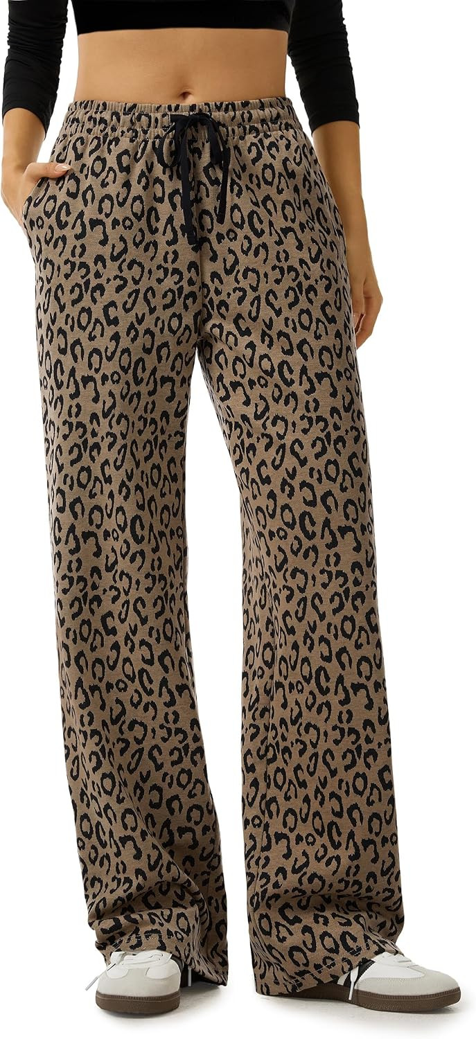 Tapata Women's 28/30/32/34 Inseam Leopard Print Wide Leg Lounge Sweatpants | Amazon (US)