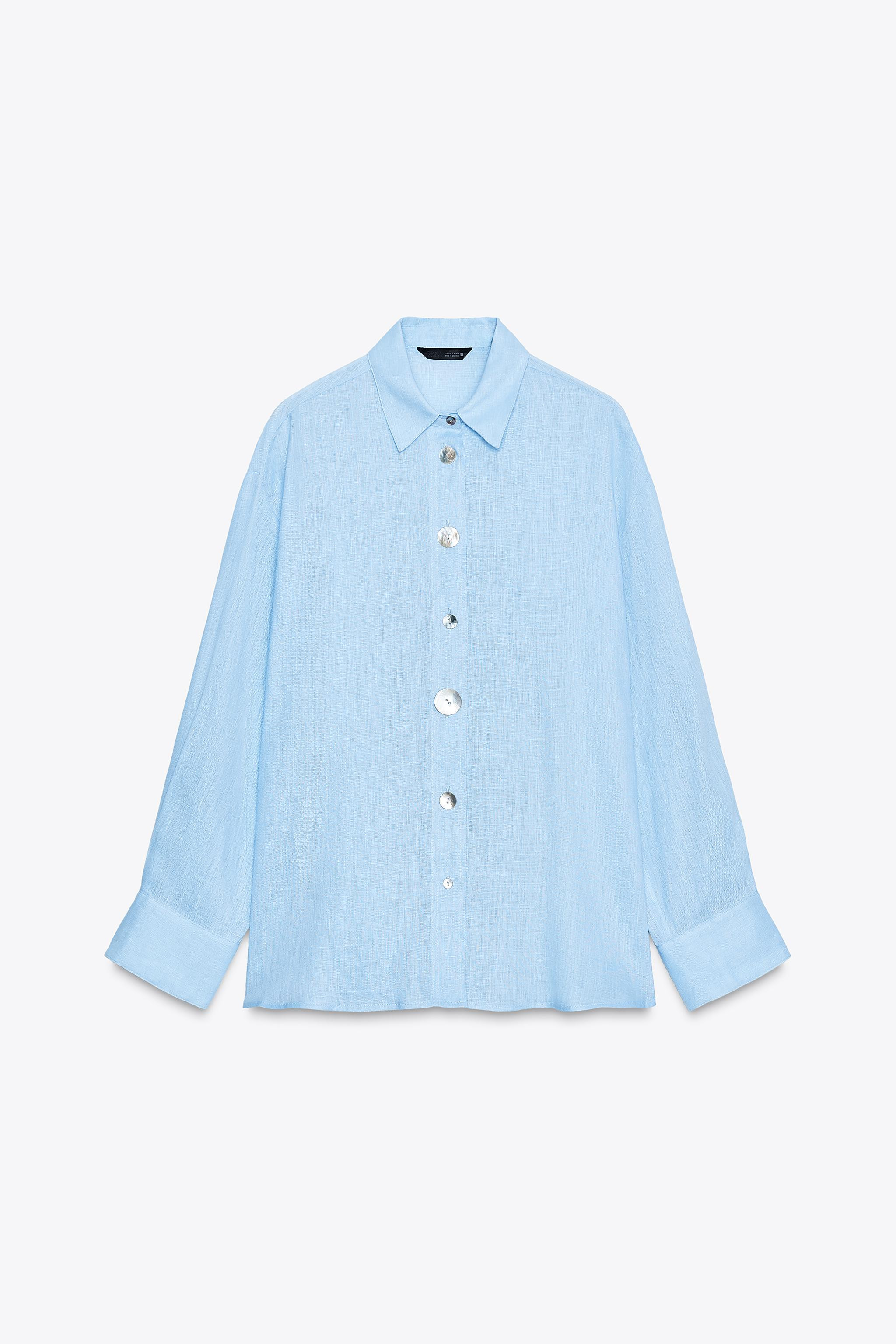 100% LINEN SHIRT WITH CONTRASTING BUTTONS | Zara US
