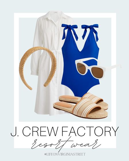 J. Crew factory resort wear inspiration! Love this one piece swimsuit paired with these espadrille sandals, white button/down coverup, woven headband, and white sunglasses. 

j. crew factory, j. crew factory swim, swim, vacation wear, beach wear, pool wear, resort wear, sandals, vacation outfit, resort outfit, coastal style, coastal fashion

#LTKFind #LTKswim #LTKstyletip
