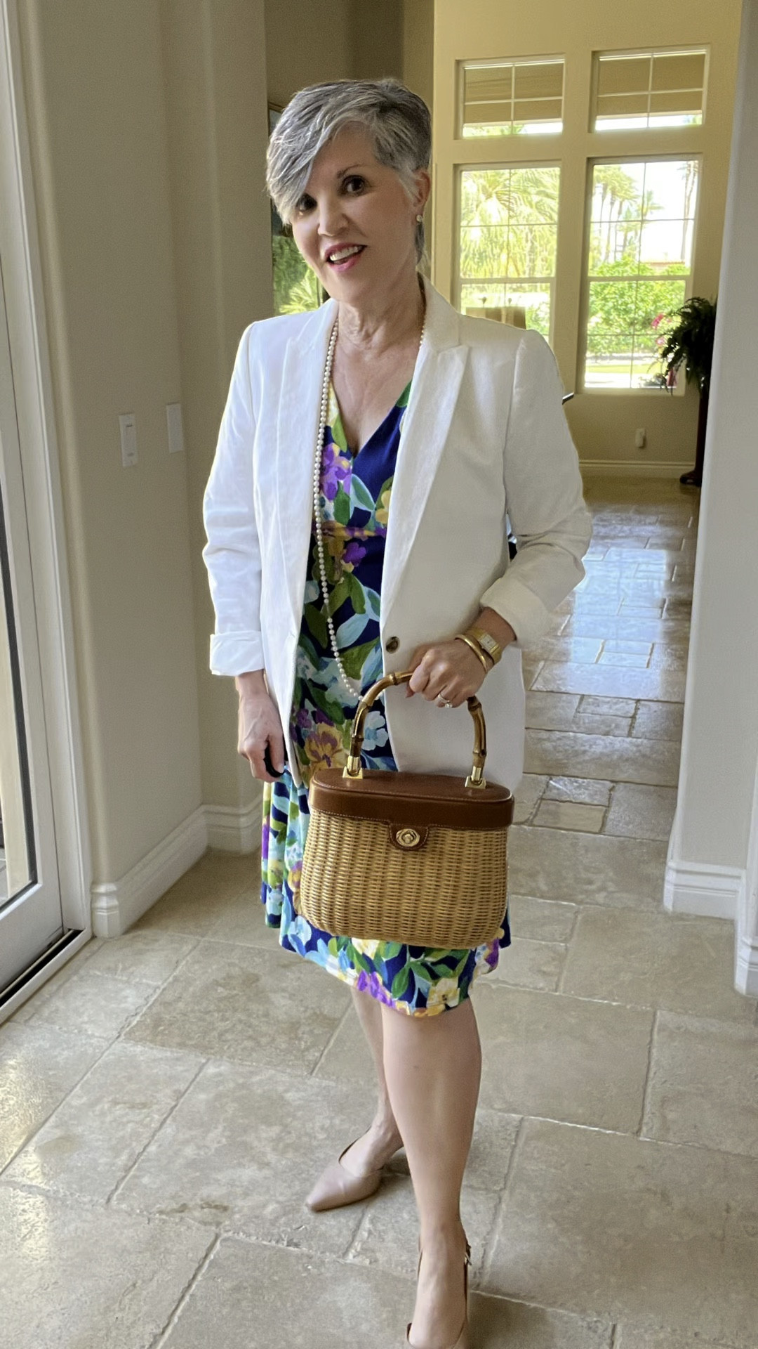 If you like floral summer dresses, this video is for you. Share this with your friends who can’t figure out what to wear to graduation parties (or showers). This @maggielondon floral dress is so cute that it’s actually out of stock! But, no worries as I found several other ones that are just as cute! Maggie London dresses are reasonably priced and very comfortable to wear. Very feminine and still appropriate for work.
Add this terrific white blazer ($98!) and the most comfortable nude @naturalizer pumps. Lastly a really cute @nordstrom wicker  bag (mine is from last year). 
1. 
2. 🛍️Text me “links please” and I’ll DM them right to you!  OR
3. 🛍️ Click on the link in my stories.
4. 🛍️ Go to my Profile and click on the link in my Linktree to LTK to shop there.#grwm 

#styleagram 
#stylebook
#stylebible
#stylefashion
#outfitshot
#styleaddict
#jcrewfactory 
#nordstrom
#amazonfashion 
#getreadywithme 
#styletips
#grwm
#styleblogger
#springfashion
#casualandchic 
#ltkover40
#ltkover50
#ltkspring
#ltkshoecrush
#ltkitbag
#nudeshoes

#LTKFindsUnder100 #LTKVideo #LTKSaleAlert