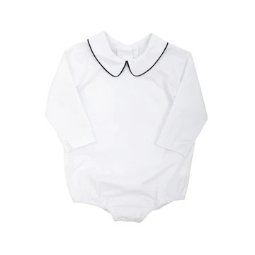 Peter Pan Collar Shirt & Onesie (Long Sleeve Woven) - Worth Avenue White with Nantucket Navy | The Beaufort Bonnet Company