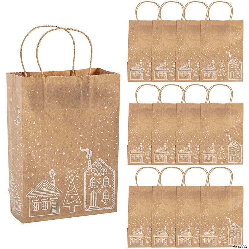 6 1/4" x 9" Medium Christmas Gingerbread Kraft Paper Gift Bags - 12 Pc. | Oriental Trading Company
