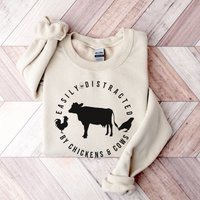 Easily Distracted By Cows Chicken Sweatshirt, Chicken Cow Shirt, Funny Mom Shirts, Farm Mama Animal Tshirt, Mother's Day | Etsy (US)