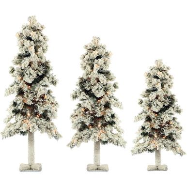 Set of 3 Snowy Alpine Trees with Clear Lights (2-Ft., 3-Ft., & 4-Ft.) | Fraser Hill Farm