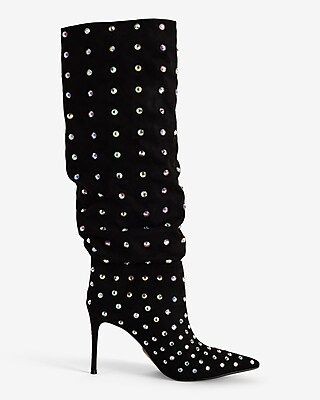Brian Atwood X Express Rhinestone Slouch Thin Heel Boots | Express