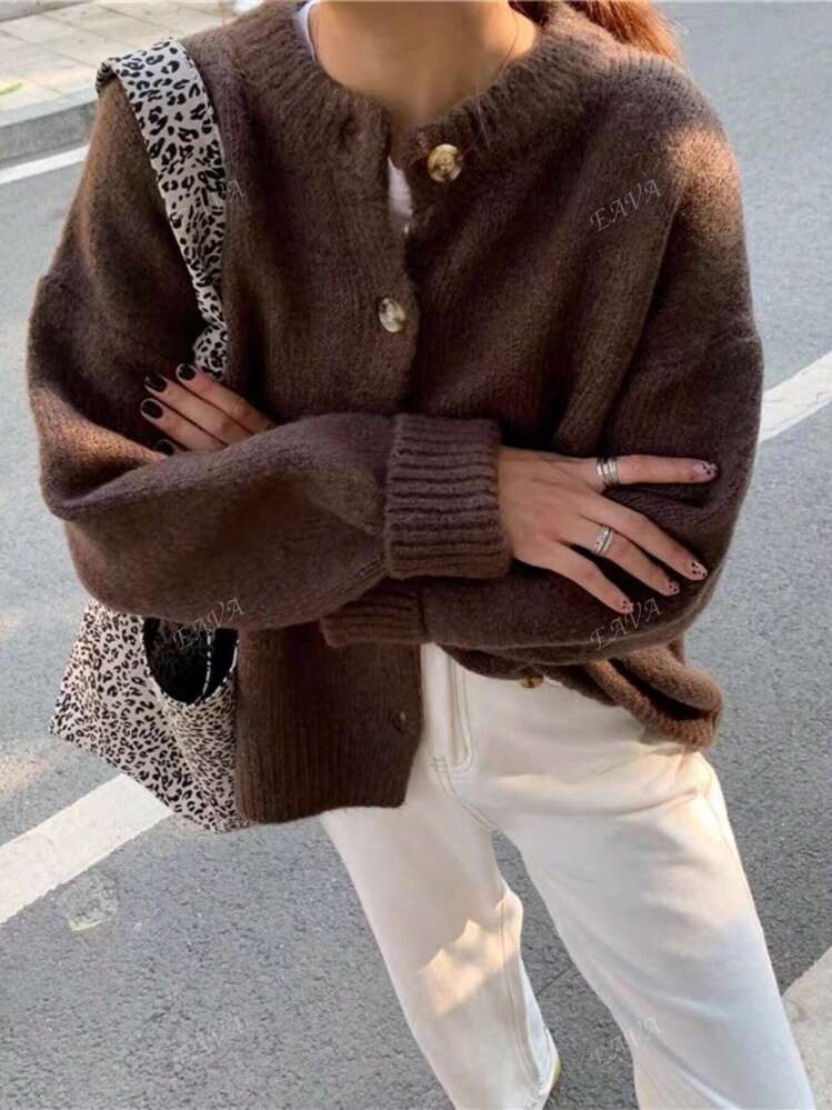 EAVA Women's Sweater Coat Retro Slouchy Commuter Loose Knitted Cardigan Suitable For Autumn And W... | SHEIN