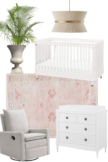Baby girl nursery inspo. 🐚🌴 I’ll add touches of coastal and beachy vibes and have a salmon pink accent wall. I loveee this changing table/dresser and crib because of how clean and simple they were. This is the rocker recliner I’m leaning towards. 

#LTKhome #LTKbaby