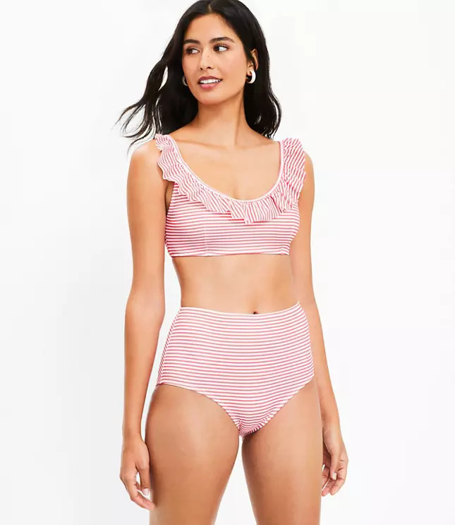 LOFT Beach Striped High Waist Bikini Bottom | LOFT