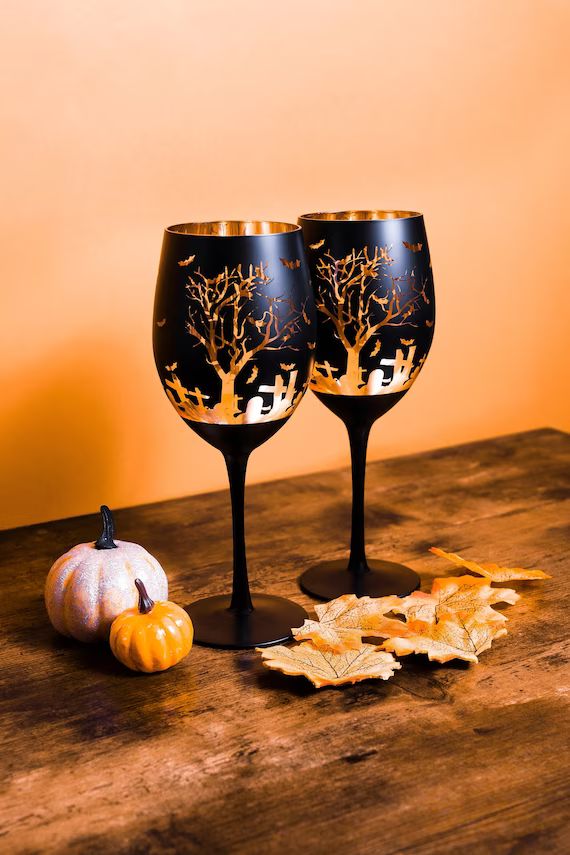 Halloween Wine Glass  Barware Set  DIY Halloween Decor  - Etsy | Etsy (US)