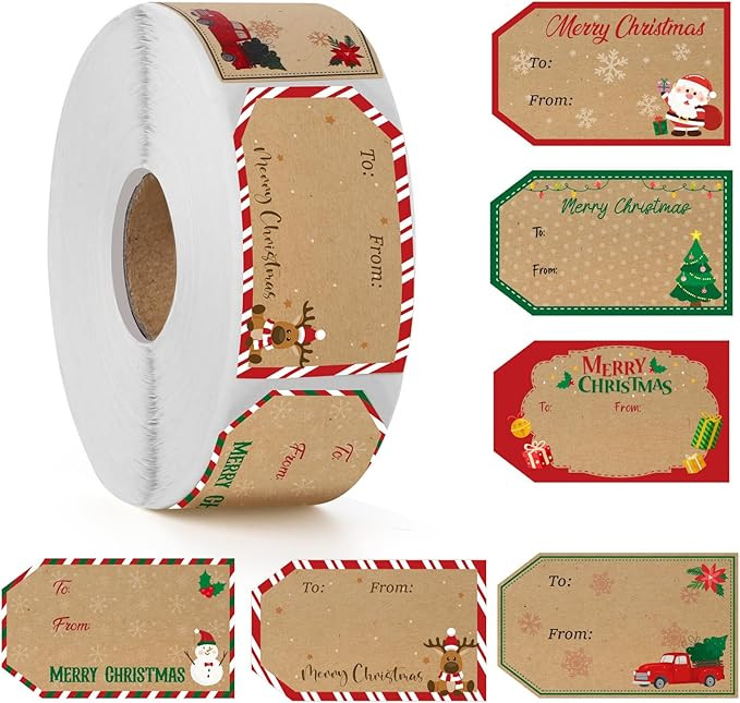 600 PCS Christmas Gift Tag Stickers 1.18" x 2" Christmas Name Tags Stickers Self-Adhesive Present... | Amazon (US)