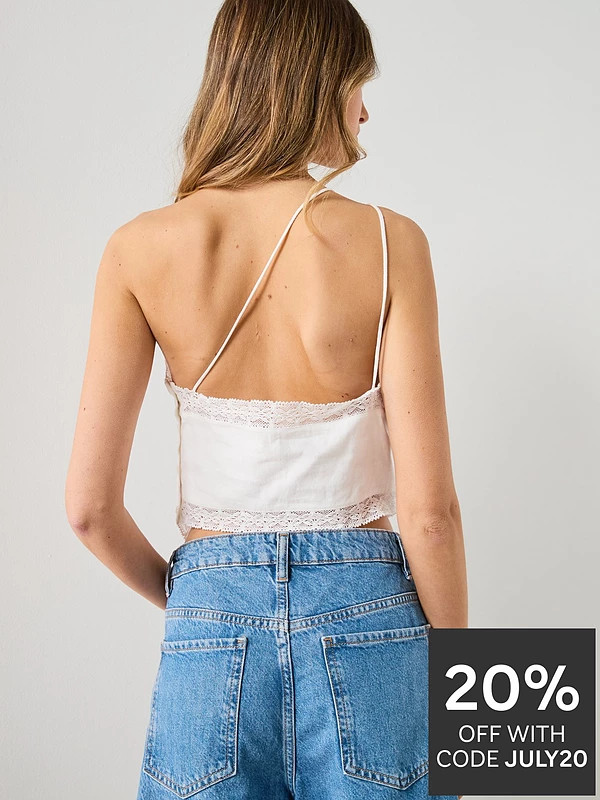 Mango Linen Top With Lace Details - White | Very (UK)