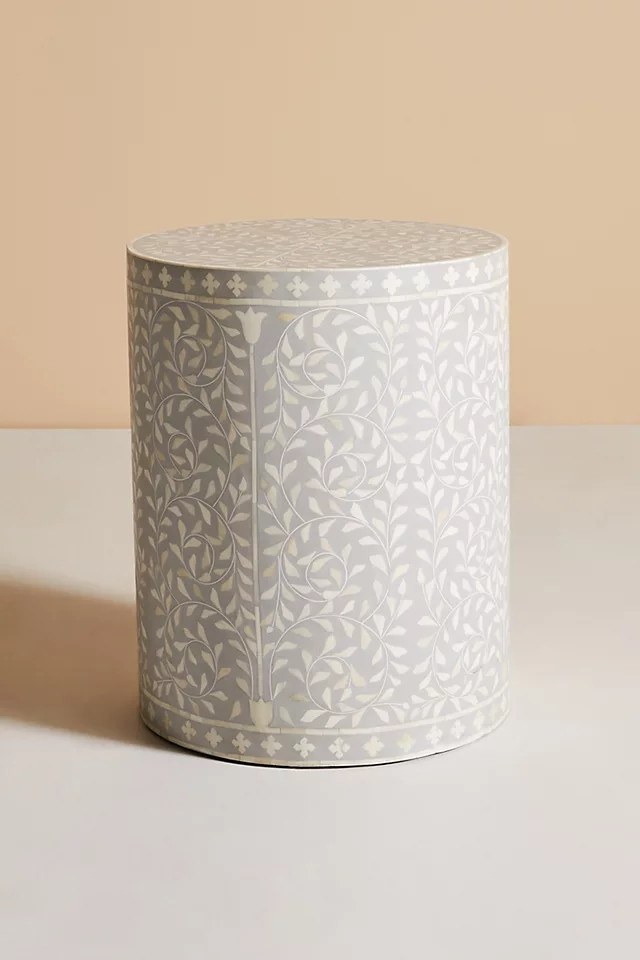 Scroll Vine Inlay Drum Side Table | Anthropologie (US)