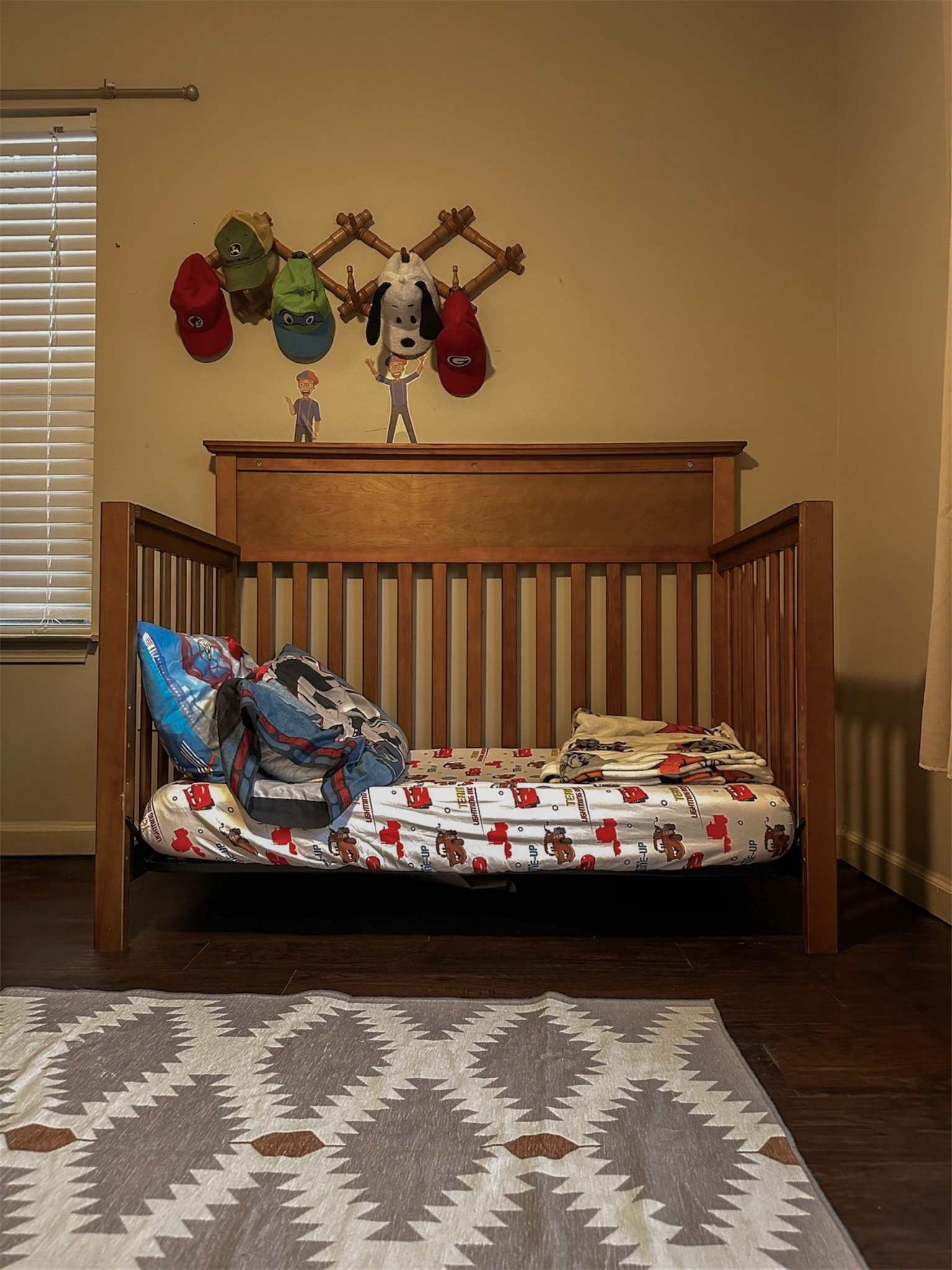 Toddler bedroom inspo ✨ neutral, cozy, and functional. Linking the exact crib we converted into a toddler bed along with similar rugs and a vintage wooden accordion rack to recreate the look.
#toddlerroom #kidsroominspo #toddlerbed #neutralnursery
#kidsroomdecor #cozyhome
#momlife #realhomes #budgethome #familyhome

#LTKmomlife #LTKHome #LTKKids