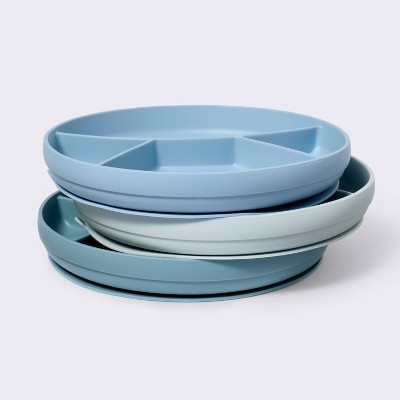 Silicone Suction Divided Plates - 3pk - Blue - Cloud Island™: BPA-Free, Silicone, 7.375" Width, Round Shape | Target