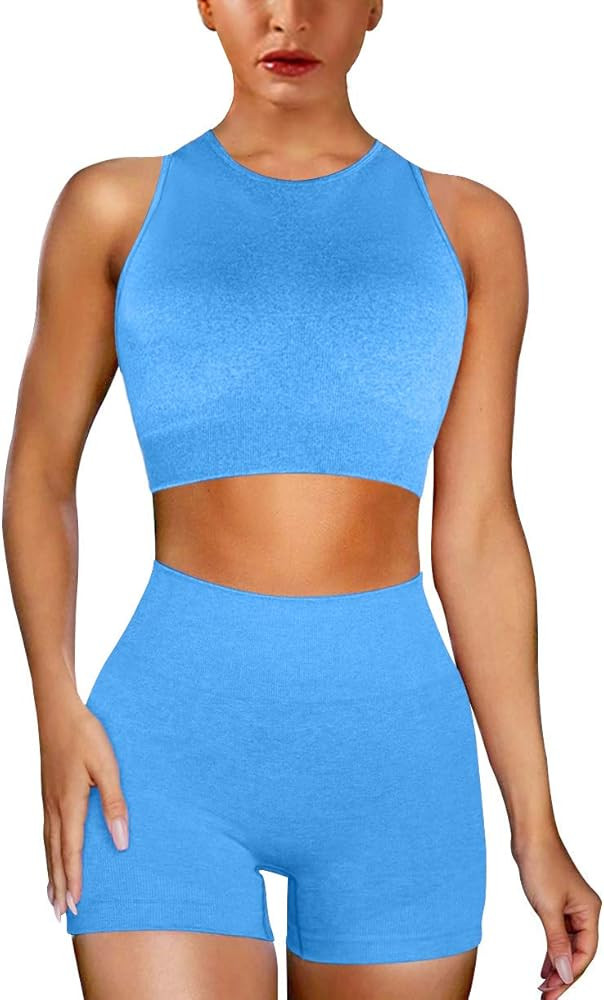 EUYZOU Womens Seamless 2 Piece Workout Sets - High Waist Workout Yoga Outfits Sports Gym Clothes | Amazon (US)