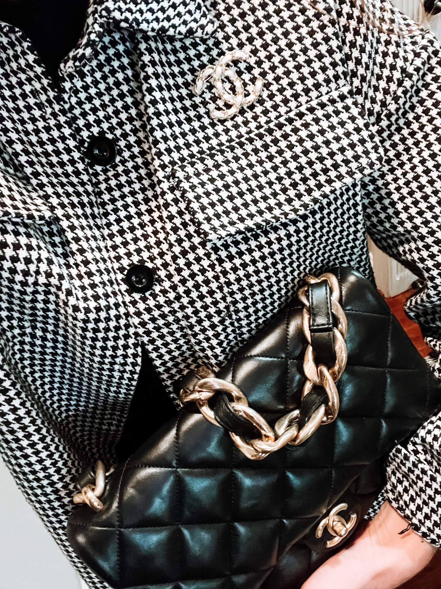 Amazon shacket with chanel brooch duplicate. Shacket fits true to size, wearing medium.

Amazon - amazon style - amazon finds - amazon fashion - houndstooth - chanel brooch - chanel - chanel brooch dupe - designer duplicate - luxury handbags - handbag - chanel handbag - Fall - fall weather - fall style - fall inspo - fall trends - fall outfits - fall fashion - winter - winter fashion - winter style - winter inspo - winter outfits - trending - shacket - fall staples - gift ideas - gift idea - thanksgiving outfit - holiday - Christmas - Christmas outfit - holiday outfit - houndstooth shacket - black top - going out - date night - casual - casual outfit - street style - everyday style - work style - 

#LTKHoliday #LTKworkwear #LTKSeasonal