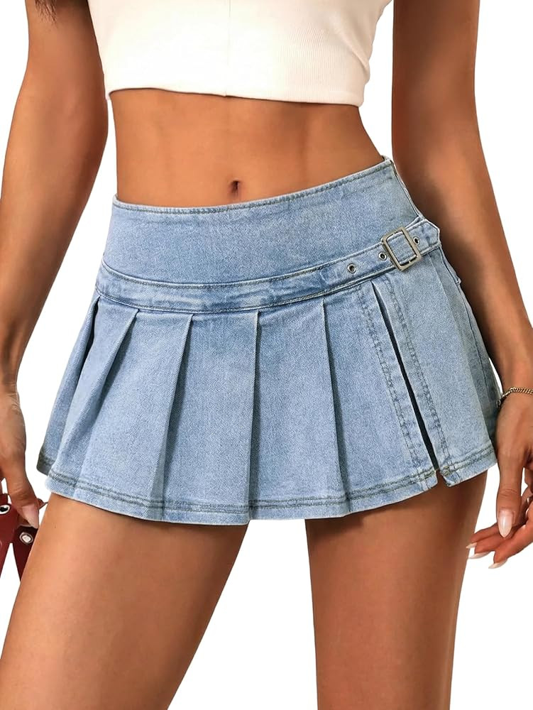 EMMIOL Denim Mini Skirt for Women - Mid-Low Waisted Stretch Side Zipper Skort Y2k Casual Jean Ski... | Amazon (US)