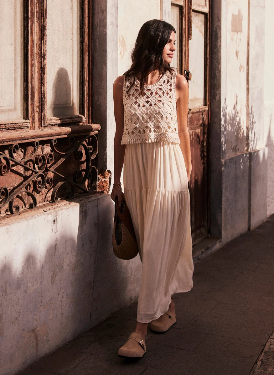 Cream Crochet Woven Midi Dress | Mint Velvet