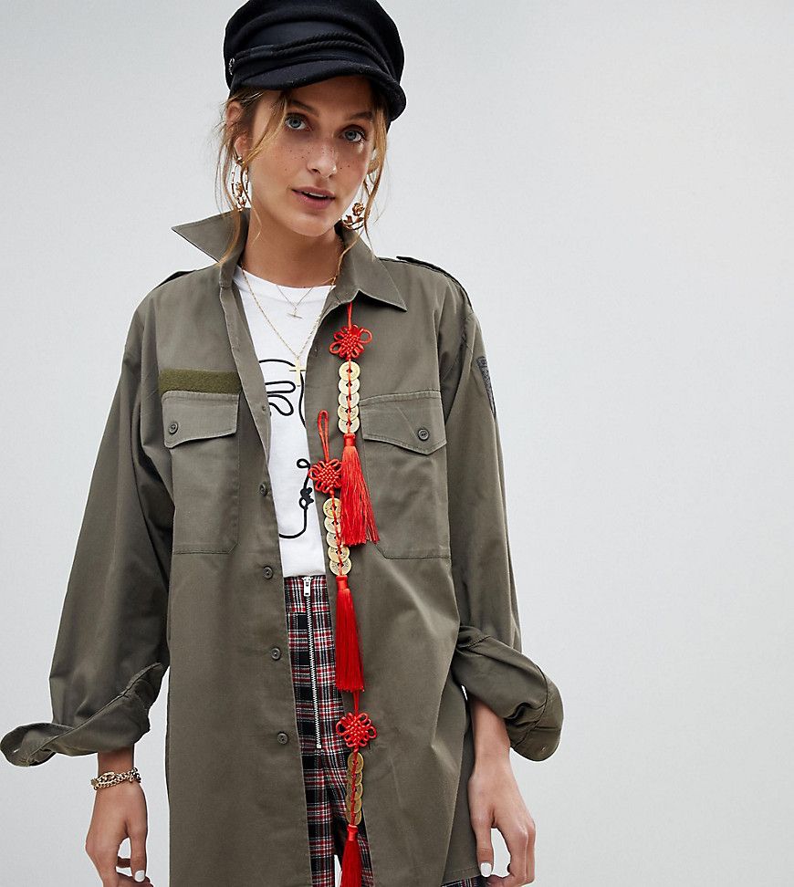 Reclaimed Vintage Revived Military Shirt Jacket With Coin Embellishment - Green | ASOS US