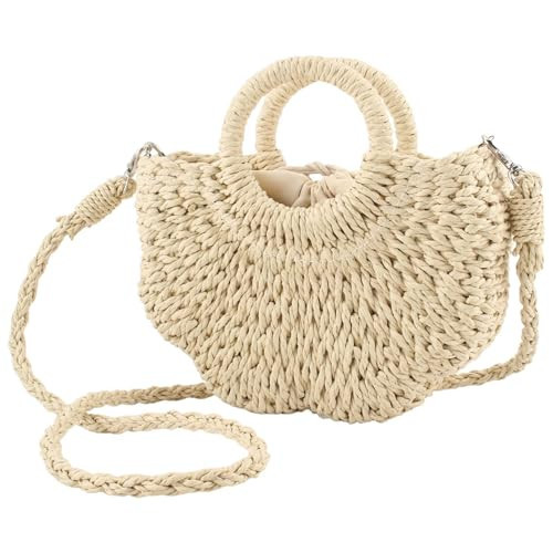 Rattan Handmade Straw Tote Handbag Beach Shoulder Bag Summer Beach Rattan Bag Straw Bag (Beige Petal-shaped) | Amazon (US)