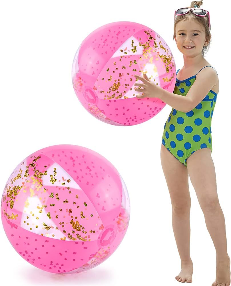 FUTUREPLUSX 2PCS Glitter Beach Balls, 16 Inch Inflatable Beach Balls Confetti Sparkling Balls for... | Amazon (US)