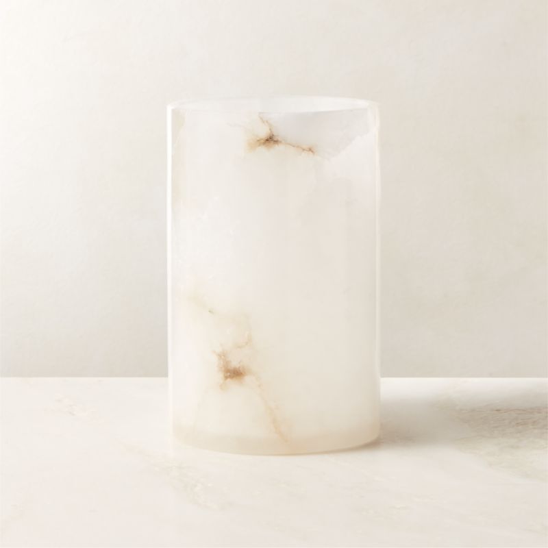 Poe White Alabaster Pillar Candle Holder Small + Reviews | CB2 | CB2