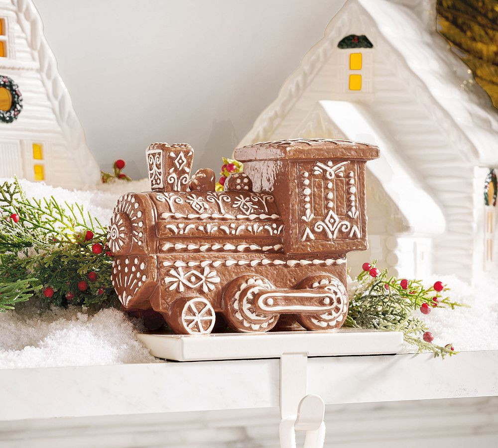 Handcrafted Ceramic Gingerbread Train Stocking Holder | Pottery Barn (US)