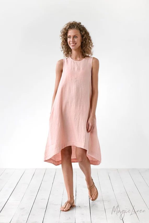 Light pink linen dress TOSCANA. Sleeveless linen dress. Loose women's clothing. | Etsy (US)