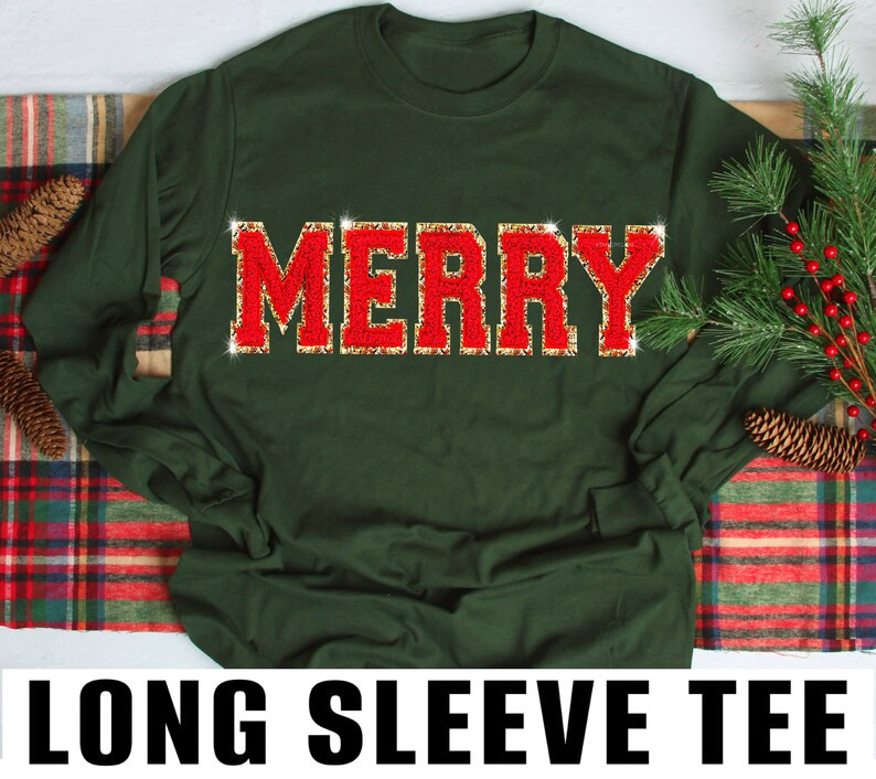 Chenille Patch Christmas Sweatshirt Christmas Shirts Merry - Etsy | Etsy (US)