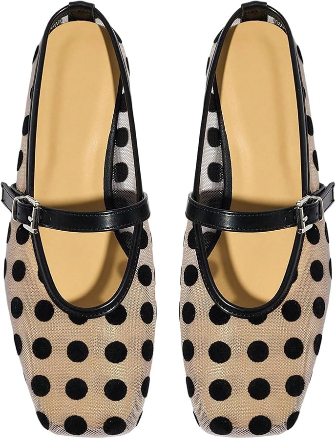 BEAUDRM Women's Polka Dots Mesh Ballet Flats Dressy Mules Square Closed Toe Maryjane Flat Shoes E... | Amazon (US)