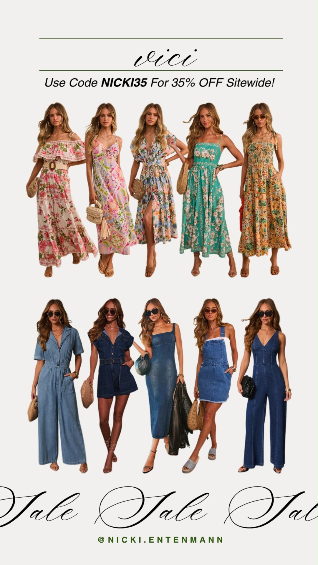 Pack your bags and save big. Use code NICKI35 for 35% off sitewide at Vici. From vibrant florals to denim dreams, these vacation-ready looks are basically a permanent holiday.

#vicidolls #vacationoutfit #resortwear #summerstyle #salealert #floralmaxidress #denimstyle #travelwardrobe #ootdinspo #fashiondeals 

 #LTKootd #LTKSaleAlert #LTKTravel