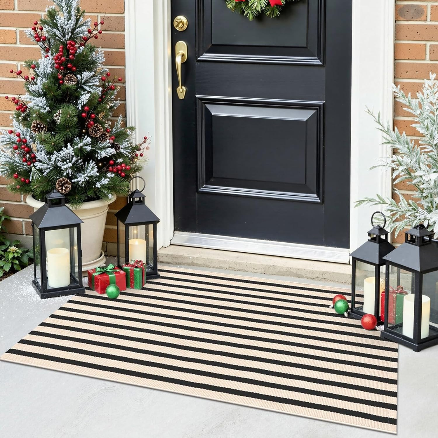 OLANLY Fall Door Mat, Beige and Black Striped Halloween Rug, 2' x 4'3" | Amazon (US)