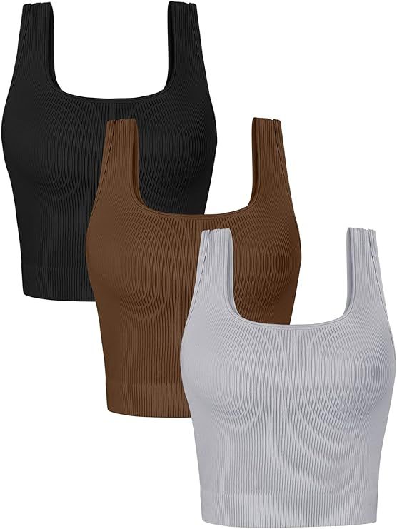 AUTOMET Women's 3 Piece Tank Tops Ribbed Seamless Workout Exercise Shirts Yoga Crop Tops Summer O... | Amazon (US)