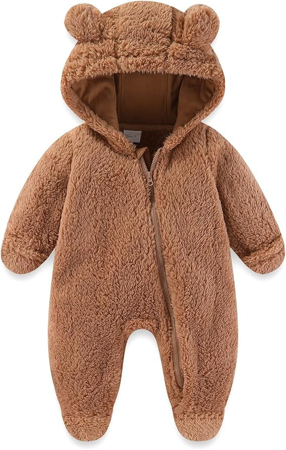 UVIPC Newborn Baby Fleece Footie Snowsuit Winter Onesie Cartoon Bear Warm Hooded Outfits for Girl... | Amazon (US)