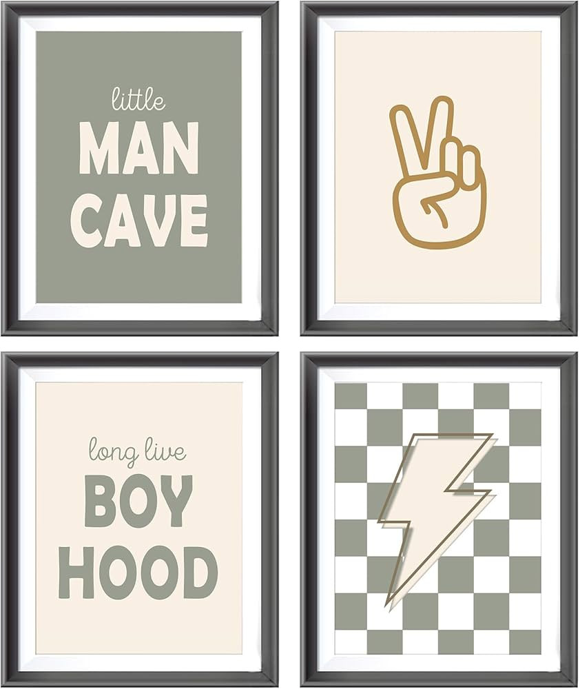 Little Man Cave Retro Preppy Checkered Lightning Peace Sign Long Live Boyhood Poster Prints for B... | Amazon (US)