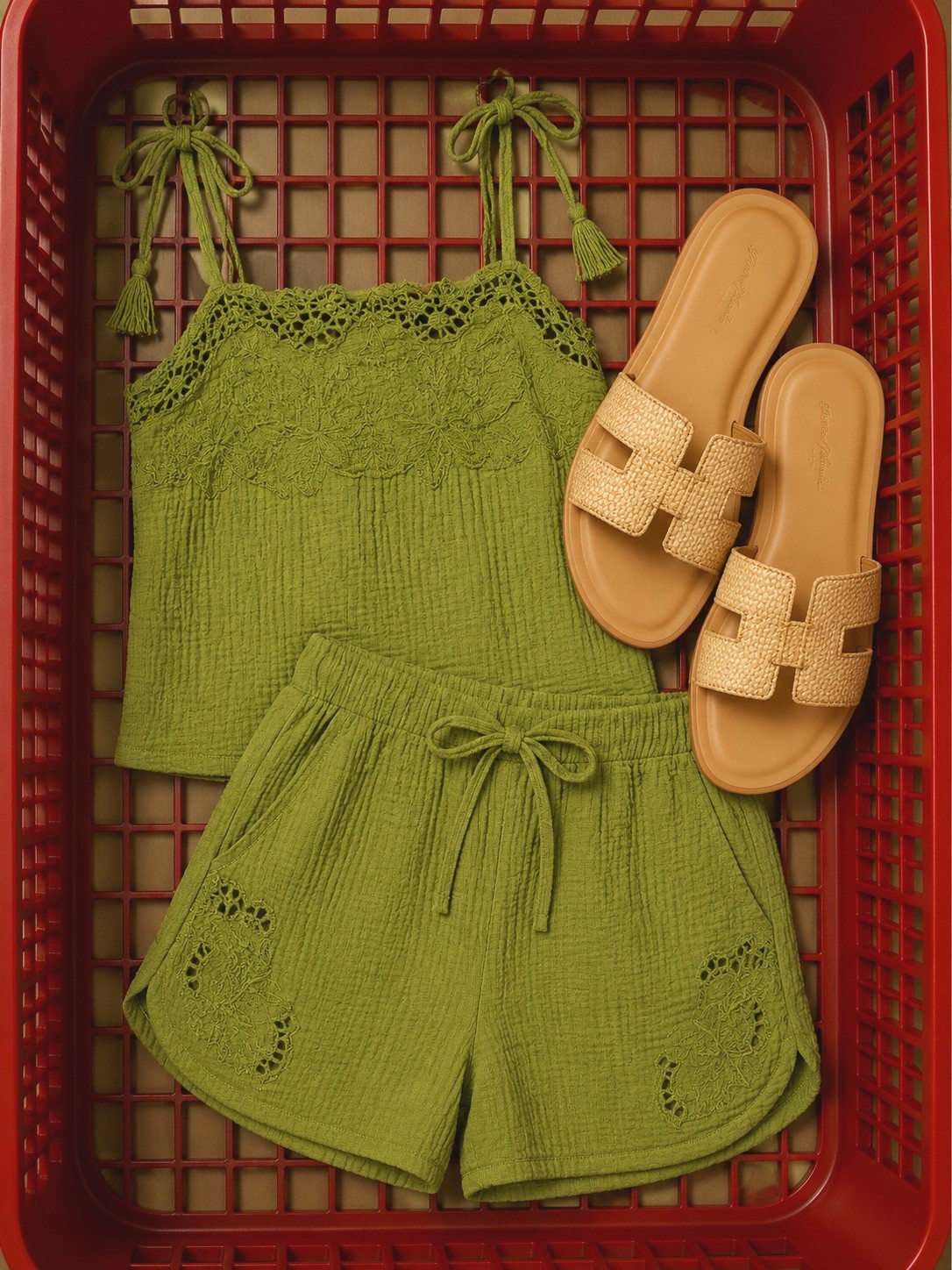 Target Sunmer Outfit Ideas green gauze embroidered tie strap with matching pull on shorts, & tan raffia summer slides @Target #target #targetstyle #newattarget #targetfashion #outfitsets #dateoutfits #concertoutfits #summeroutfits #traveloutfitideas

#LTKdayinmylife #LTKgrwm #LTKootd