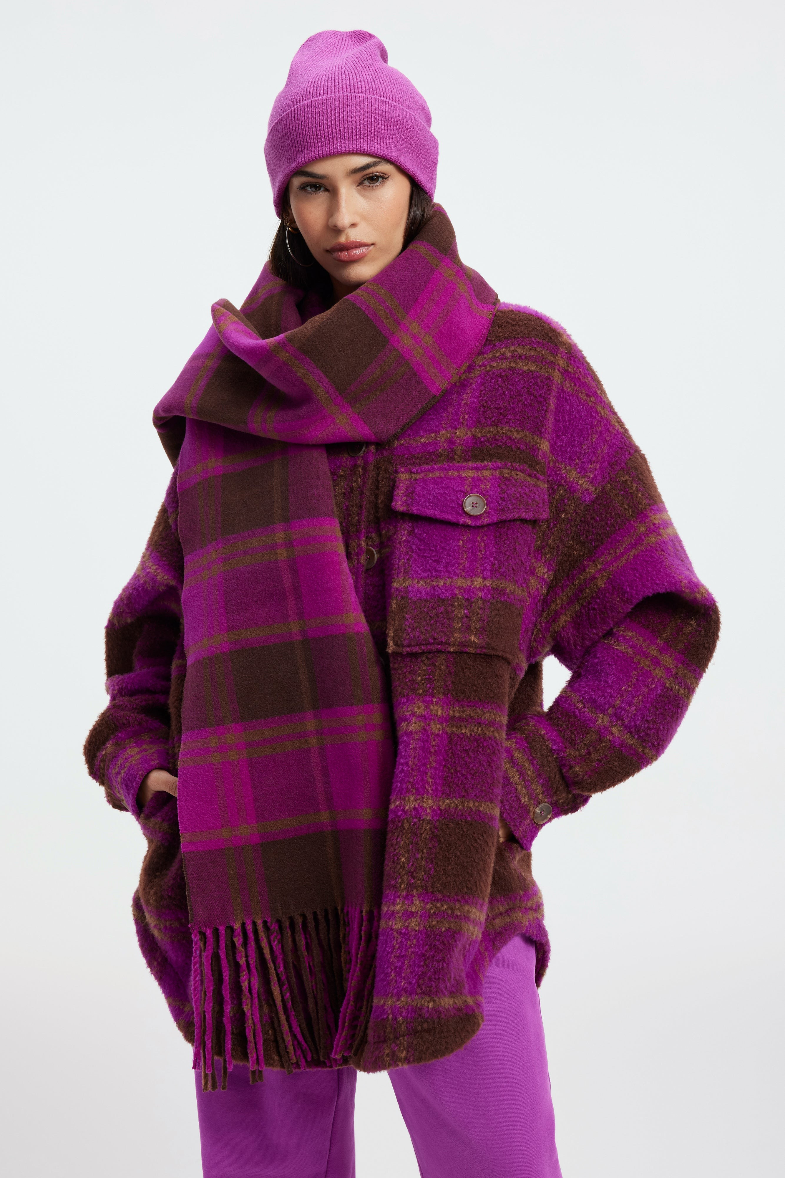 CLASSIC SOFT SCARF | POWER PURPLE LARGE PLAID | Good American