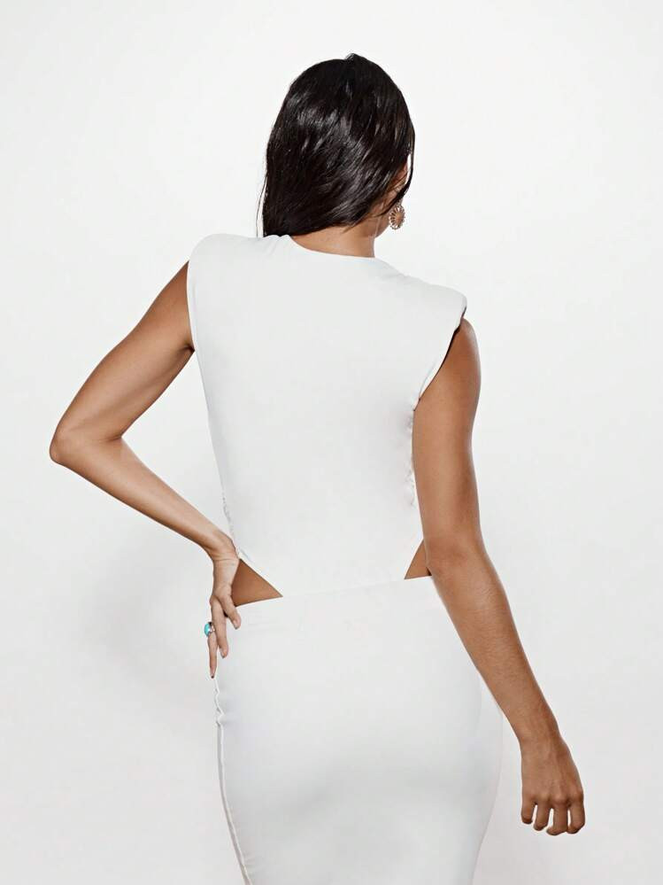 KIZN Plunge Bodysuit Pleat Detail Sleeveless Cut-Out Side Party Evening Formal Special Occasion L... | SHEIN