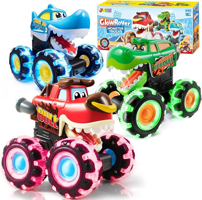 JOYIN 3 Pack Monster Truck Toy - Motion Activated Light Up Cars for Toddlers - Monster Glow Rover... | Amazon (US)