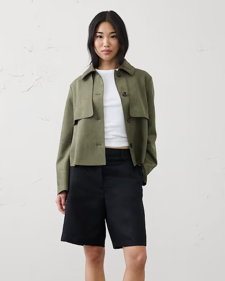 Dark olive green VEGAN SUEDE SHORT TRENCH

#LTKootd #LTKTravel