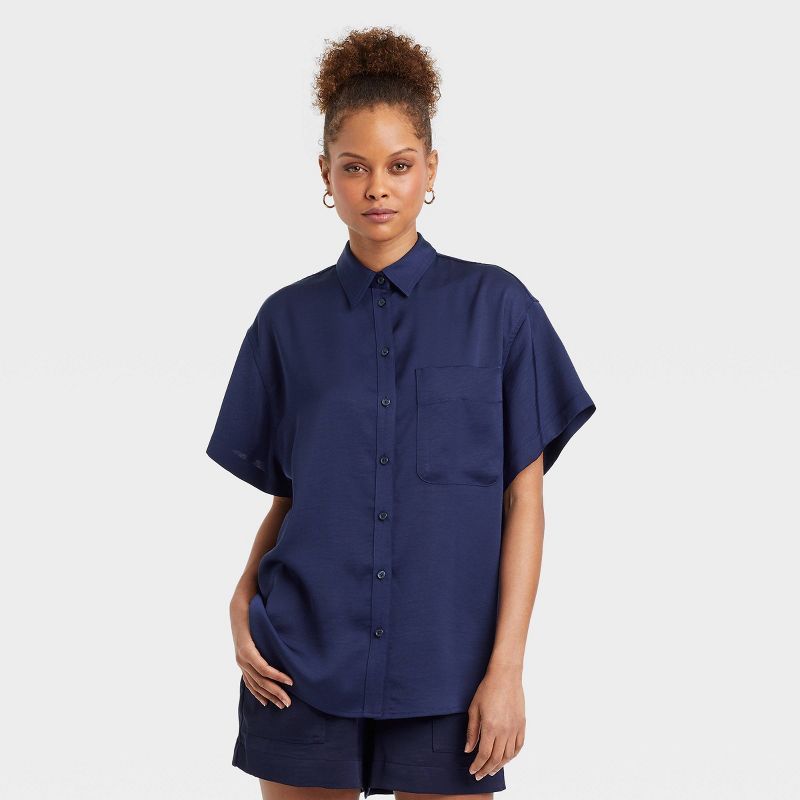 Women's Short Sleeve Satin Button-Down Shirt - A New Day™ | Target