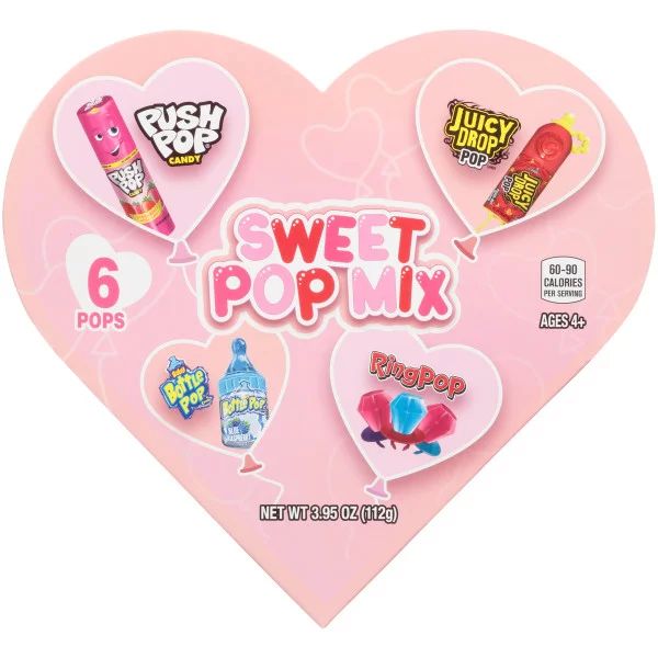 Valentine Lollipop Candy Variety Heart Box with Ring Pop, Push Pop, Baby Bottle Pop and Juicy Dro... | Walmart (US)