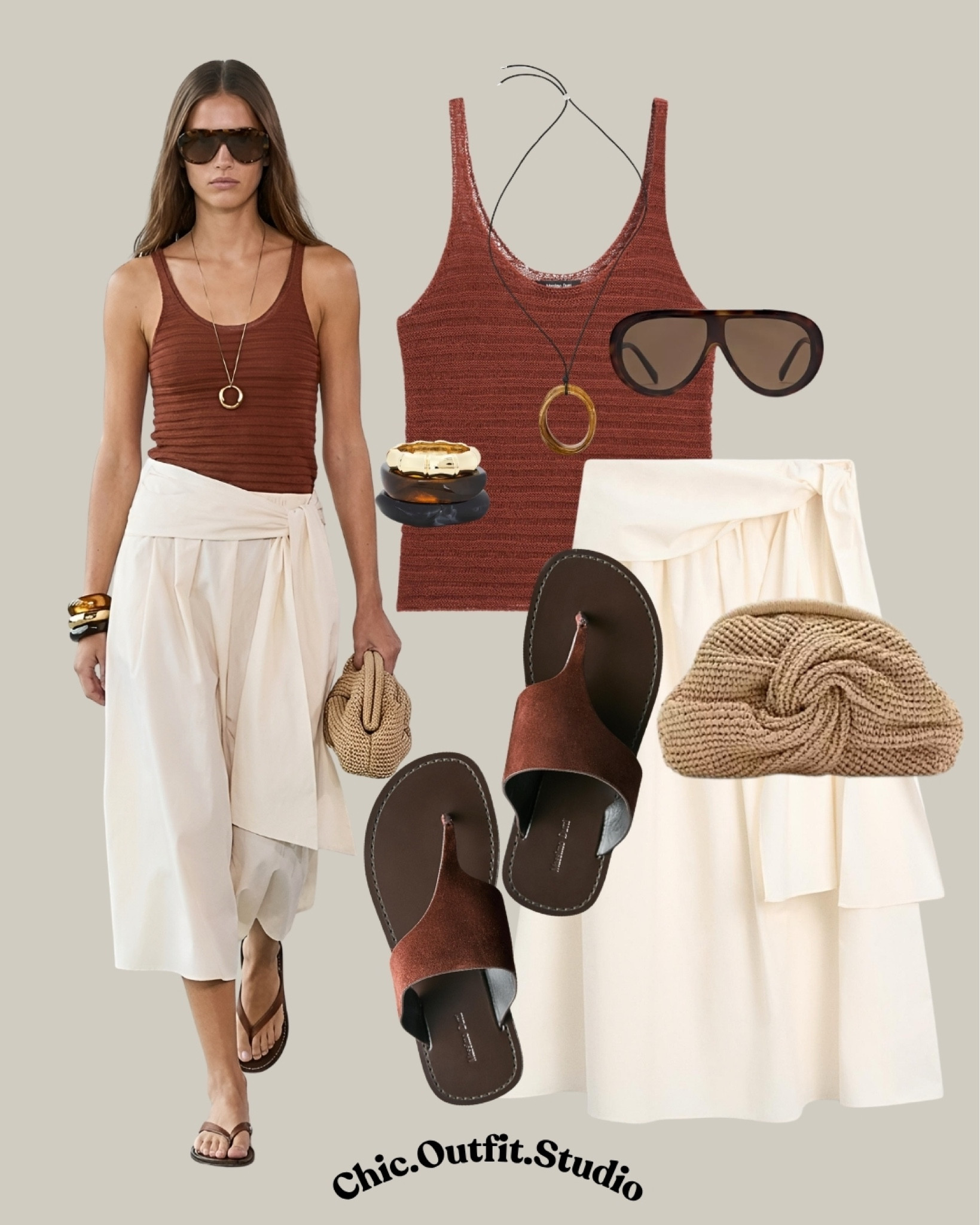 Terracotta & Cream Summer Elegance

✨This terracotta knit tank paired with a flowing cream wrap skirt creates the ultimate elevated summer look that feels effortless, feminine, and quietly luxurious. The warm earthy tones combined with woven textures and minimalist sandals make this outfit perfect for European vacations, seaside dinners, sunset cocktails, summer brunches, or chic city strolls. An easy elegant outfit formula that always looks polished in warm weather.

✨Tags: cream summer skirt outfit, terracotta top outfit women, elegant summer skirt look, quiet luxury summer outfit, European vacation outfit, feminine chic style, resort wear women, classy warm weather outfit, minimalist summer fashion, neutral luxury outfit, woven clutch outfit, sophisticated casual look, old money summer aesthetic, elevated vacation style, summer dinner outfit women

#LTKsummer #LTKsale #LTKshoes